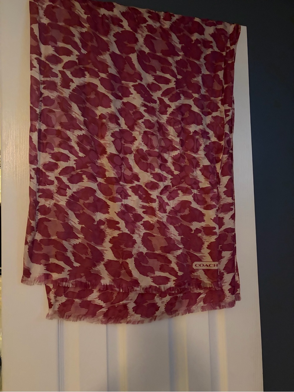 Coach Pink and Cream Leopard Print Silk Scarf